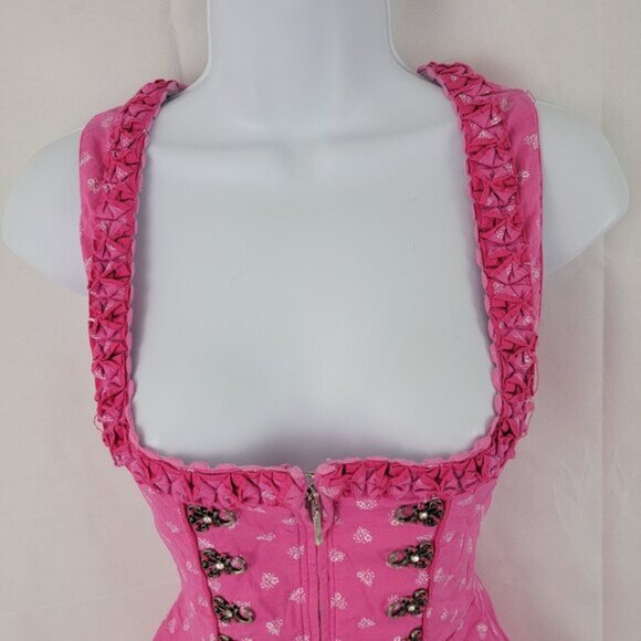 ORIGINAL STEINDL Womens 32 Dress German Dirndl PINK White Floral Oktoberfest - Picture 2 of 16